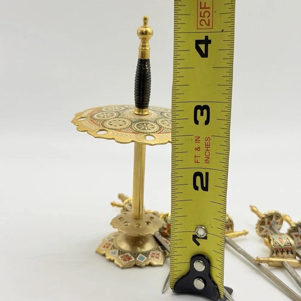 Vintage Toledo Sword Cocktail Toothpick Stand w/ 8 Swords Vintage Gold Spain